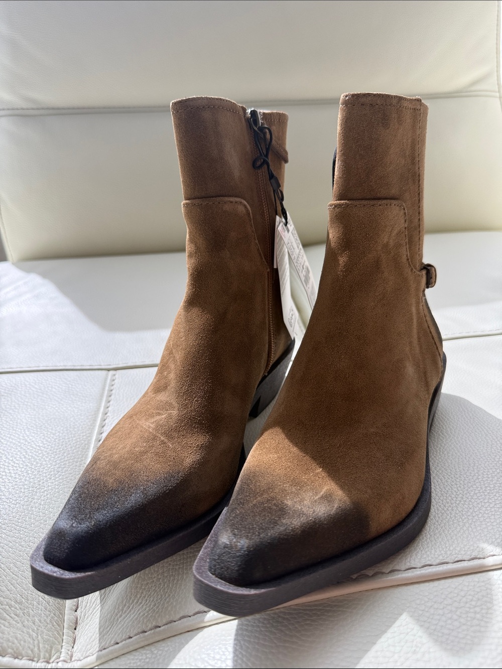 Zara Ankle Boots Women Brown Split Leather Pointed Toe Western
